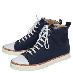 Hermes Navy Blue Canvas and Leather Jimmy High Top Sneakers Size 41.5