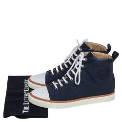 Hermes Navy Blue Canvas and Leather Jimmy High Top Sneakers Size 41.5