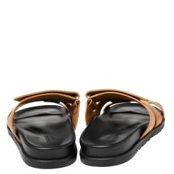 Hermes Brown Leather Chypre Sandals Size 40