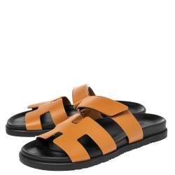 Hermes Brown Leather Chypre Sandals Size 40