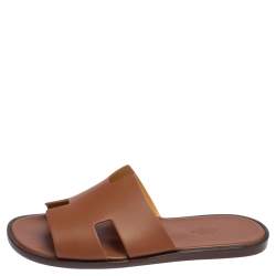 Hermes Brown Leather Izmir Slides Sandals Size 43