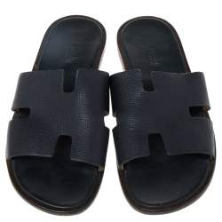 Pre Owned Hermès Navy Blue Leather Izmir Sandals Size 42