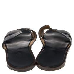 Pre Owned Hermès Navy Blue Leather Izmir Sandals Size 42