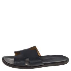 Pre Owned Hermès Navy Blue Leather Izmir Sandals Size 42