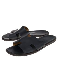 Pre Owned Hermès Navy Blue Leather Izmir Sandals Size 42