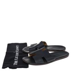 Pre Owned Hermès Navy Blue Leather Izmir Sandals Size 42
