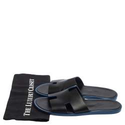 Hermès Black Leather Izmir Slide Flats Size 42.5