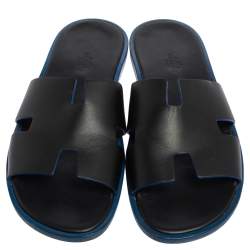 Hermès Black Leather Izmir Slide Flats Size 42.5