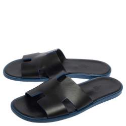 Hermès Black Leather Izmir Slide Flats Size 42.5