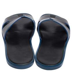 Hermès Black Leather Izmir Slide Flats Size 42.5