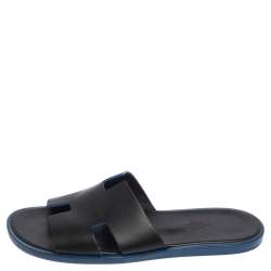 Hermès Black Leather Izmir Slide Flats Size 42.5