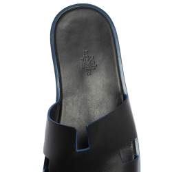 Hermès Black Leather Izmir Slide Flats Size 42.5