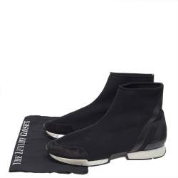Hermes Black Knit Fabric And Leather Soft High Top Sneakers Size 40