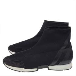 Hermes Black Knit Fabric And Leather Soft High Top Sneakers Size 40