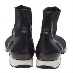 Hermes Black Knit Fabric And Leather Soft High Top Sneakers Size 40