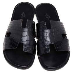Hermes Black Alligator Leather Izmir Flat Sandals Size 43