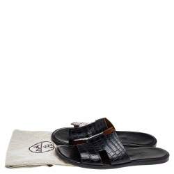 Hermes Black Alligator Leather Izmir Flat Sandals Size 43