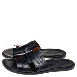 Hermes Black Alligator Leather Izmir Flat Sandals Size 43
