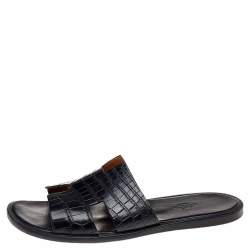Hermes Black Alligator Leather Izmir Flat Sandals Size 43