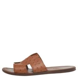 Hermes Brown Ostrich Leather Izmir Slide Sandals Size 43