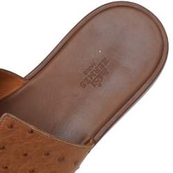 Hermes Brown Ostrich Leather Izmir Slide Sandals Size 43