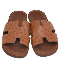 Hermes Brown Ostrich Leather Izmir Slide Sandals Size 43