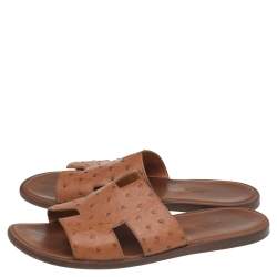 Hermes Brown Ostrich Leather Izmir Slide Sandals Size 43