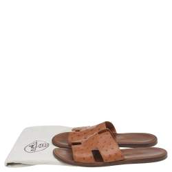 Hermes Brown Ostrich Leather Izmir Slide Sandals Size 43