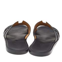 Hermes Black Leather Izmir Flat Slide Sandals Size 42