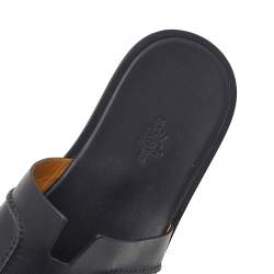 Hermes Black Leather Izmir Flat Slide Sandals Size 42