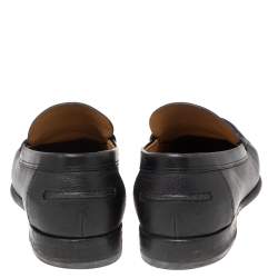 Hermes Black Leather  Slip On Loafers Size 46