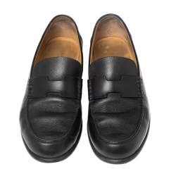 Hermes Black Leather  Slip On Loafers Size 46