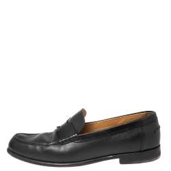 Hermes Black Leather  Slip On Loafers Size 46