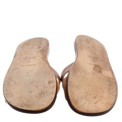 Hermes Two Tone Brown Leather Izmir Flat Slides Size 42
