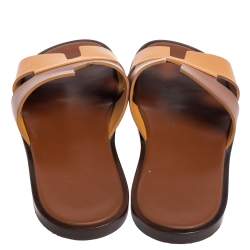 Hermes Two Tone Brown Leather Izmir Flat Slides Size 42