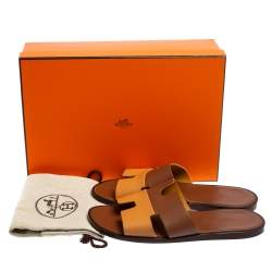 Hermes Two Tone Brown Leather Izmir Flat Slides Size 42