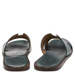 Hermes Blue Leather Izmir Flat Slides Size 43