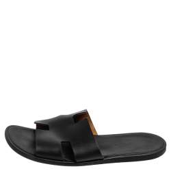 Hermes Black Leather Izmir Slide Sandals Size 43 