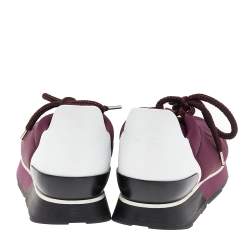 Pre Owned Hermes Burgundy Neoprene And Leather Miles Low Top Sneakers Size 41