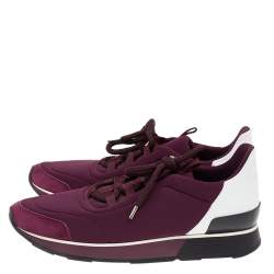 Pre Owned Hermes Burgundy Neoprene And Leather Miles Low Top Sneakers Size 41