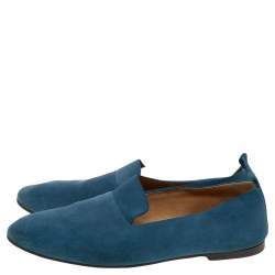 Hermes Blue Suede Milano Slip On Loafers Size 45