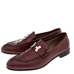 Hermes Burgundy Leather Slip On Loafers Size 42