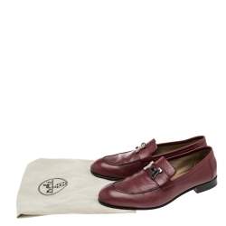 Hermes Burgundy Leather Slip On Loafers Size 42