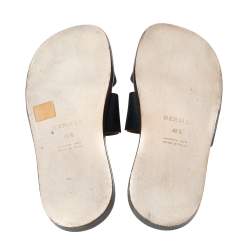 Hermés Dark Blue Leather Izmir Flat Slides Size 42.5