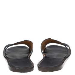 Hermés Dark Blue Leather Izmir Flat Slides Size 42.5