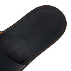 Hermés Dark Blue Leather Izmir Flat Slides Size 42.5