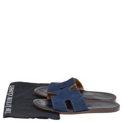 Pre Owned Hermés Blue Denim Izmir Flat Sandals Size 42