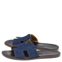 Pre Owned Hermés Blue Denim Izmir Flat Sandals Size 42