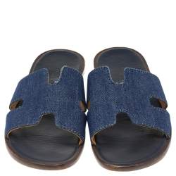 Pre Owned Hermés Blue Denim Izmir Flat Sandals Size 42