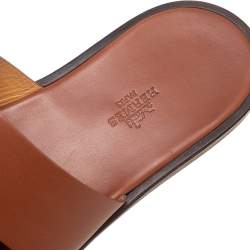 Hermes Tan Leather Izmir Flat Slides Size 40.5